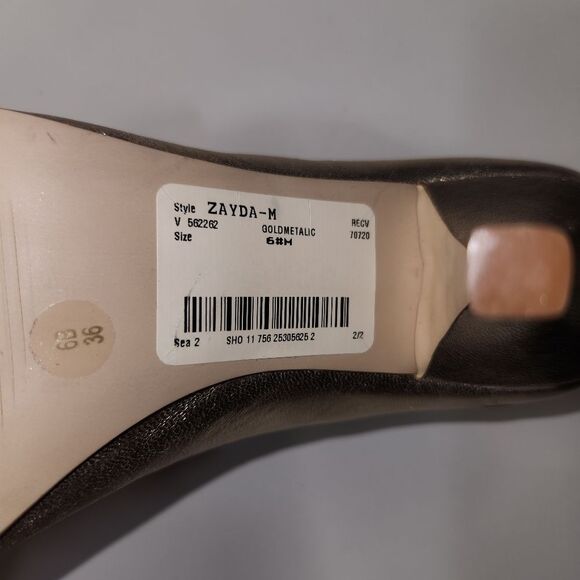 BCBGirls ZAYDA Metallic Gold Peep Toe Retro Genuine Leather Heels Pumps Size 6 - Picture 5 of 5